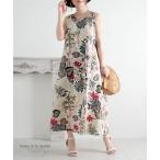 レディース ワンピース 花柄 ロング丈 ノースリーブ ワンピ 足首丈 ボタニカル柄 フレア 草花 綿 大人可愛い 大人 可愛い 30代 40代 50代 60代 サワアラモード