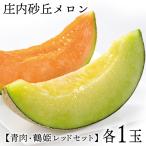 庄内砂丘メロン【青玉&赤玉/約1.2kg・各1玉/化粧箱】山形  フルーツ  御中元 ギフト  発送期間:6月下旬〜7月下旬 一部送料無料