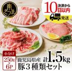 ふるさと納税 南さつま市 【鹿児島県産】豚3種類 計1.5kgセット ★最短発送★ 豚肉 小分け 冷凍 カミチク